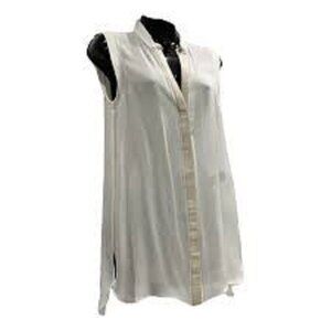 Elizabeth & James Ivory Crepe Silk Sleeveless Button Up Tunic Blouse
